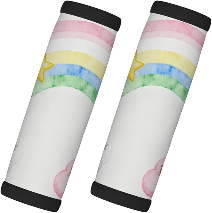 2 Pack Luggage Handle Wrap with Travel Tags - Non-Slip Protective Cover Soft Handle Grips Covers for Suitcase(Rainbow Bear Star)
