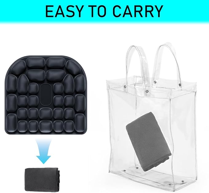 Sondor Travel Cushion - Inflatable Travel Seat Cushion for Airplane,3D Inflatable Air Cells Provide Body Support,for Wheelchairs,Driving,Office (Black-32)
