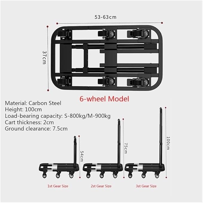 Flat Bed carts with Wheels Foldable Cargo Trolley Folding Transporter Household Flatbed Trolley Portable Luggage Express Trolley Small Trailer Trolley Heavy - Duty trolleyflatbed Truck(Gray,