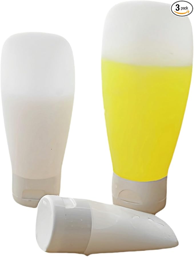 Chinshwehaw Portable Travel Bottles Set, Silicone Squeeze Containers, White, 3-Pack (30ml, 60ml, 100ml), Leakproof, Wide Mouth Design, BPA-Free, TSA Approved for Toiletries, Shampoo, Lotion (White)