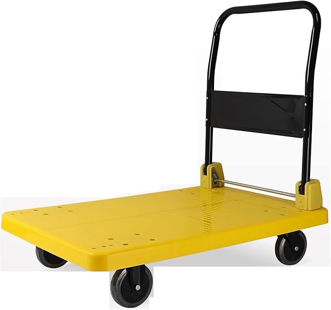 Hand Truck Folding Platform Truck Plastic Deck and Metal Handle Hand Cart with Wheels Foldable Push Trolley for Luggage Parcel Tools Moving Folding Cart