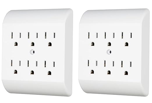 Projectpak 6 Outlet Wall Tap Extender Turns 2 Grounded Outlets into 6 - Easy Install Charging Station | 2 Pack