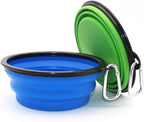 Large Dog Bowl Pet Collapsible Bowls, 2 Pack Collapsible Dog Water Bowls for Cats Dogs, Portable Pet Feeding Watering Dish for Walking Parking Traveling with 2 Carabiners (Large, Blue+Green)