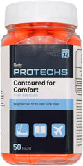 Flents Protechs Foam Ear Plugs, Contoured for Comfort, Ideal for Work with Loud Noise, Heavy Machinery, Construction, Studying & Traveling, NRR 32, Orange, Easy to Use, 50 Pair