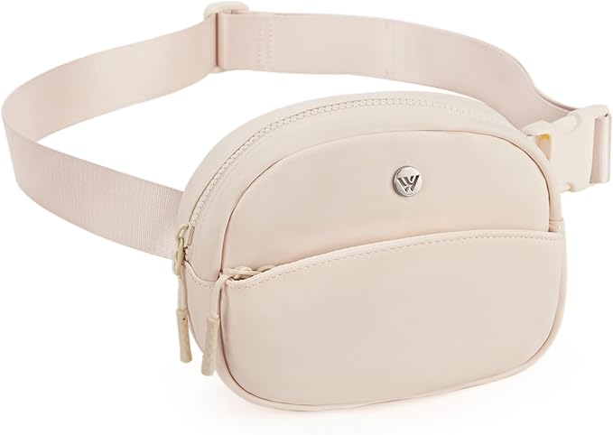 WESTBRONCO Fanny Packs for Women Men, Small Belt Bag Nylon, Lightweight Fashion Waist Packs, Mini Crossbody Bags with Adjustable Strap for Workout Running Traveling(Beige)