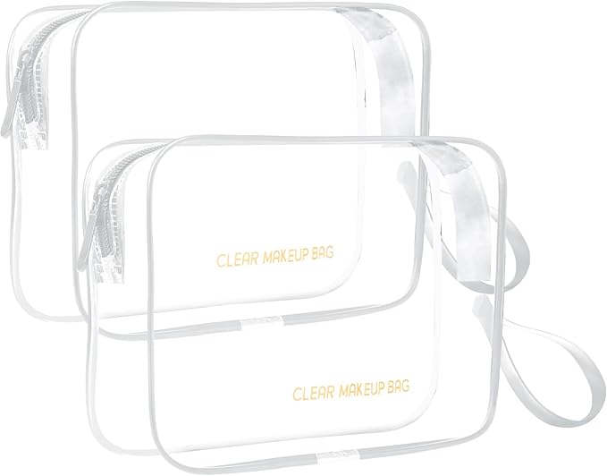 Icramsy Clear Makeup Bag,2 Pack TSA Approved Toiletry Bag Travel Toiletry Bag Hanging Makeup Cosmetic bag for Women Men (White)