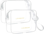Icramsy Clear Makeup Bag,2 Pack TSA Approved Toiletry Bag Travel Toiletry Bag Hanging Makeup Cosmetic bag for Women Men (White)