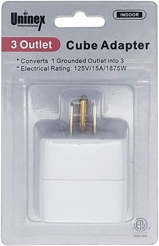 Uninex PS36 3-Outlet Grounded Plug Cube Taps, Extra-Wide Adapter Spaced, Easy Access, Compact, ETL Listed, 3-Pack