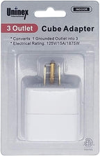 Uninex PS36 3-Outlet Grounded Plug Cube Taps, Extra-Wide Adapter Spaced, Easy Access, Compact, ETL Listed, 2-Pack