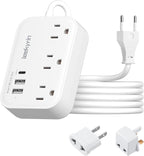 European Travel Plug Adapter, US to UK Europe Power Strip for EU/UK/US with USB C, 3 USB Ports 3 AC Outlets, 3ft Extension Cord, International Travel Power Strip, Type C for Europe EU Germany France