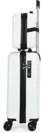 21" Hardside Carry On Luggage 22x14x9 Airline Approved with Spinner Wheels, Lightweight Suitcase Set with Phone Holder and USB Port, 2 Piece (Pearl White, 21" Carry On & 14" Cosmetic Case)