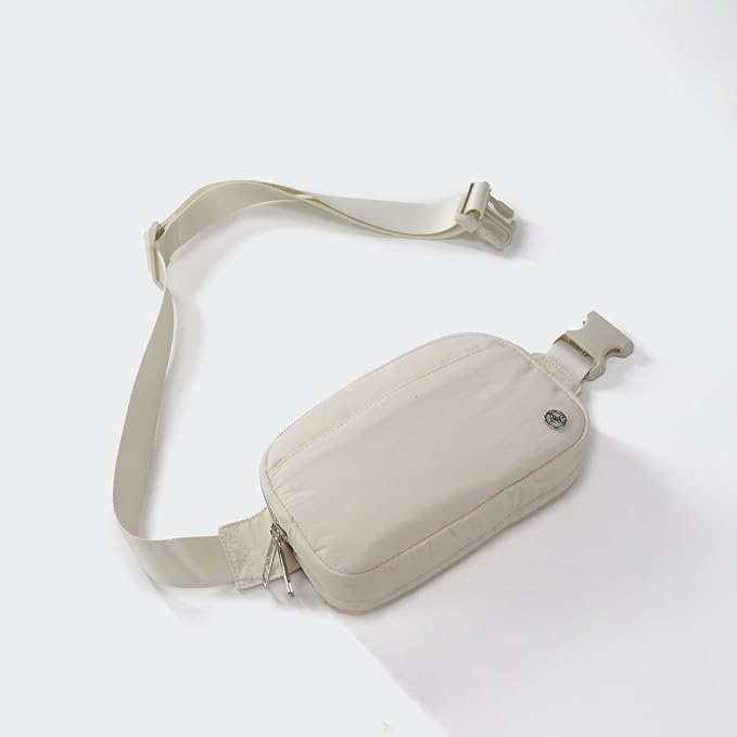 Pander Everywhere Belt Bag for Women, 5 Zipper Pockets Nylon Crossbody Fanny Pack Purse (White Opal)