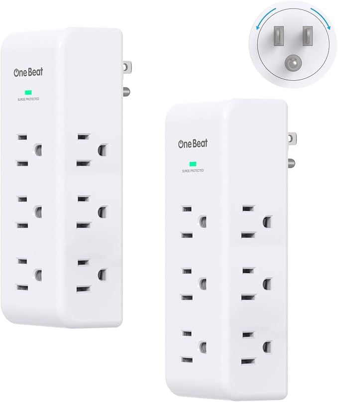 2 Pack Surge Protector Outlet Extender, 9 AC Multi Outlet Wall Plug with Rotating Plug, 1800J Wall Charger, 3-Sided Power Strip Electrical Plug Adapter Outlet Splitter for Home Office Dorm,White