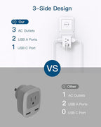 2 Pack Italy Travel Plug Adapter, Type L Italy Power Adapter with 3 American Outlets 3 USB Ports(1USB C), 6 in 1 Travel Outlet Adaptor, 3 Prong Grounded Plug for USA to Italy Chile Uruguay Italian