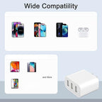 3 USB A Ports Charger Block，YTFCYIKBG Cell Phone wall Chargers，USB Cube wall Plug，for iPhone 14/13/12/11/X/XR/X/8/7/6, Galaxy, Android Phones and More（Ivory ）