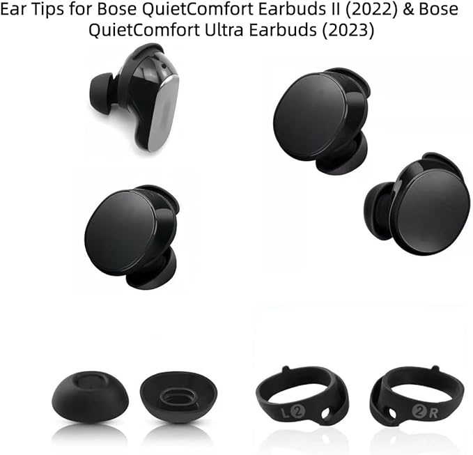6 Pairs Replacement Ear Tips for Bose QuietComfort Ultra Earbuds (2023) & Bose QuietComfort Earbuds II (2022) - Anti-Slip Silicone Wingtip Covers Eartip-Black