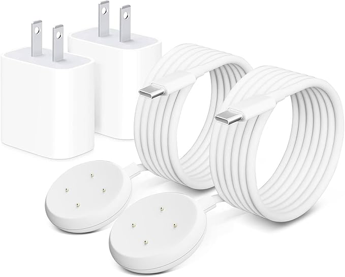 2 Pack Wall Fast Charger for Google Pixel Watch 3, Google Pixel 2 Smart Watch Charger Replacement Charging Cord Adapter Magnetic Google Pixel Smartwatch USB-C Fast Charging Cable Accessories White