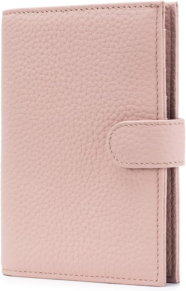 Leather RFID Slim Passport Holder for Travel Women – Passport Wallet for Men with Passport Cover & 3 Card Slots, Zippered Coin Pocket, Cash Holder – Travel Organizer Mother's Day Gift (Pink)