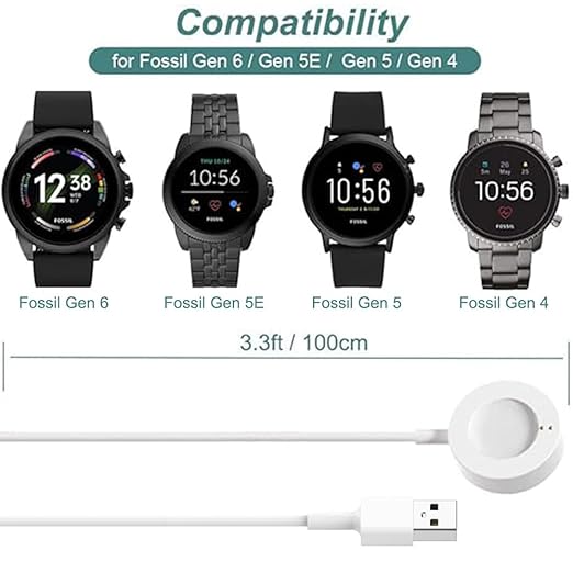 Kissmart Charger for Fossil Gen 4, Gen 5, Gen 5E, Gen 6, for Michael Kors Gen 4 5 5E 6 Charging Cable Cord Smart Watch (1m/3.3ft)