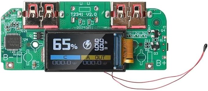 USB 22.5W Fast Charging Step-Down Converter Power Bank Module with PD QC FCP VOOC Protocols Type-C and Dual USB Ports TFT Display Multiple Safety Protection