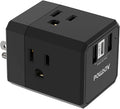 Cruise Ship Essentials, 3-Side Outlet Splitter with 3 USB Ports(1 USB C) USB Wall Charger, Outlet Extender for Home, Office and Cruise, ETL Listed, Black