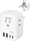 LENCENT Germany France Travel Power Adapter, PD 45W USB C Fast Charger, Schuko Type E F Plug Adaptor with 4 Outlets, Travel Essentials for US to Europe EU Spain Greece Russia Germany South Korea