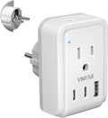 Type E F Plug Adapter, VINTAR Schuko Germany France Power Adapter with 2 Outlets 3 USB Ports(2 USB C), 5 in 1 Type F Travel Adapter for US to EU Spain Iceland Korea Greece Russia German French