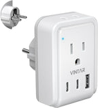 Type E F Plug Adapter, VINTAR Schuko Germany France Power Adapter with 2 Outlets 3 USB Ports(2 USB C), 5 in 1 Type F Travel Adapter for US to EU Spain Iceland Korea Greece Russia German French