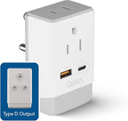 Ceptics India Maldives Power Plug Adapter Travel QC 3.0 & PD, Safe Dual USB & USB-C - 2 USA Socket Compact & Powerful - Use in Pakistan Nepal Sri Lanka - Type D AP-10 - Fast Charging