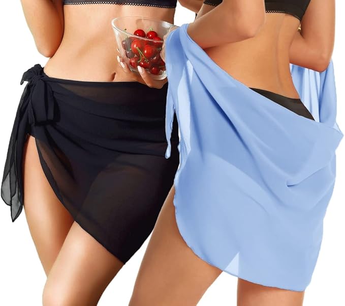 CHICGAL 2 Pieces Women Beach Sarong Bathing Suit Wrap Skirt Sheer Bikini Swimsuit Cover Ups for Swimwear