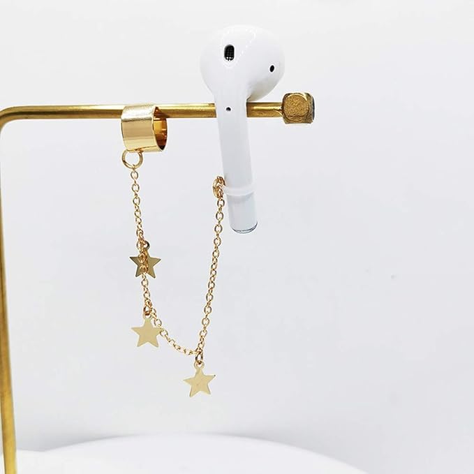ZOSTLAND 1 Pair Creative Earphone Anti Lost Earring Clip Earclip Strap Wireless Earhook Earbud Ear Bud Holder Connector Compatible with Airpods 1/2/Pro/3 Beats Fit Pro Sony (Star Gold)