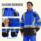 SKSAFETY Hi Vis Safety Rain Jacket for Men, Construction Work Rain Gear Heavy Duty Class 3 Rain Coat Waterproof Lightweight