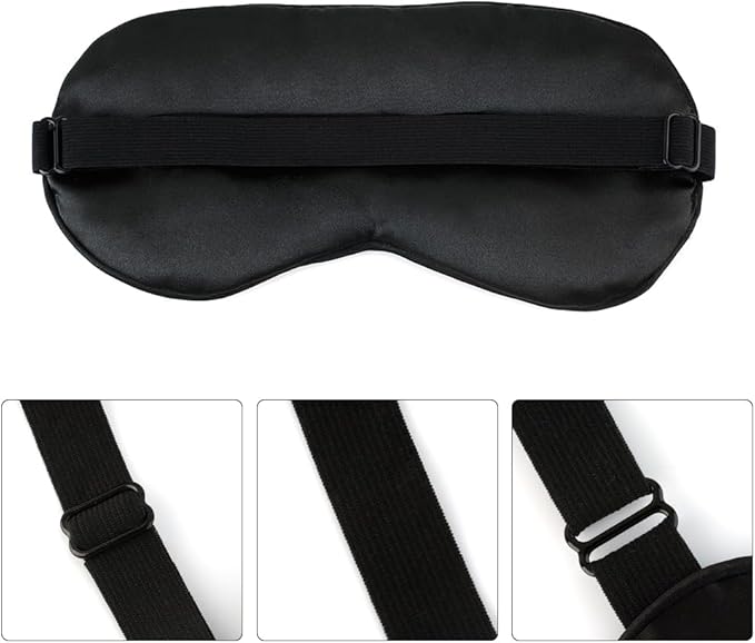 2 PCS Black Satin Sleep Masks, Adjustable Silk Eye Mask for Sleeping, Blind Folds Soft Breathable Blindfold for Adults Couples Play Party Games Airplane Travel Essentials Eye Covers Patches Night Mask