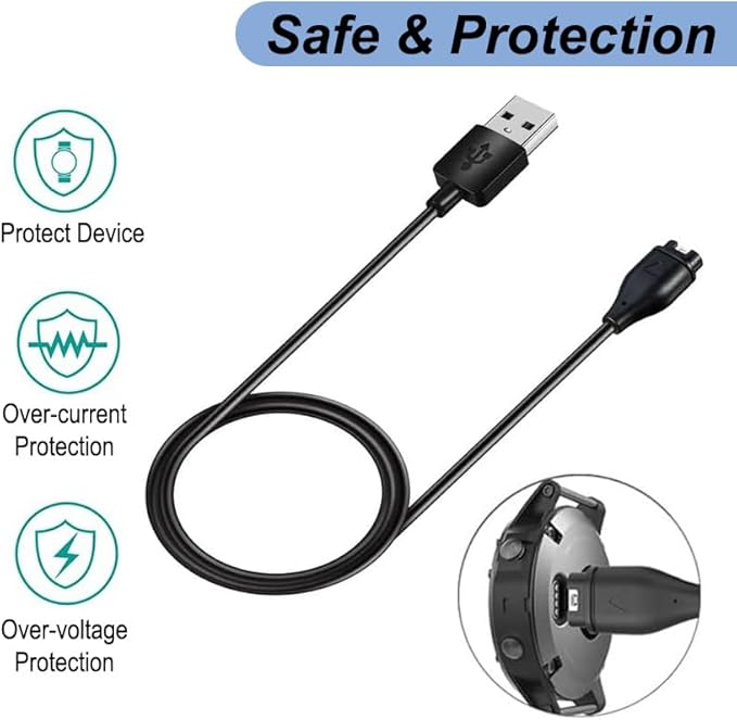 Charger for Garmin Vivoactive 6/5/4/4s/3, Replacement USB Charging Cable with Black Dust Plug for Garmin Watch(1)