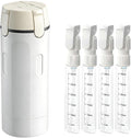 4 in 1 Travel Dispenser, Travel Bottles for Toiletries, Squeeze Leak Proof Dispenser Bottles with Scale and Label for Shampoo Lotion Shower Gel, Suitable for Travel, Camping and Gym(1 PC, White)