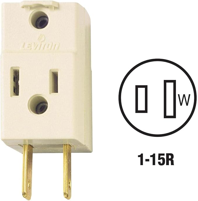 Leviton Non-Grounding Cube Adapter, 125 V, 15 A, 3 Outlet, 531-I, Ivory