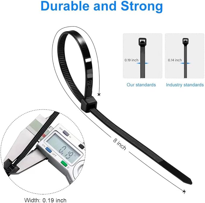 Zip Ties 8 inch Black Zip Ties with 50 Pounds Tensile Strength,Cable Ties,100 Pack, by Tantti Supply