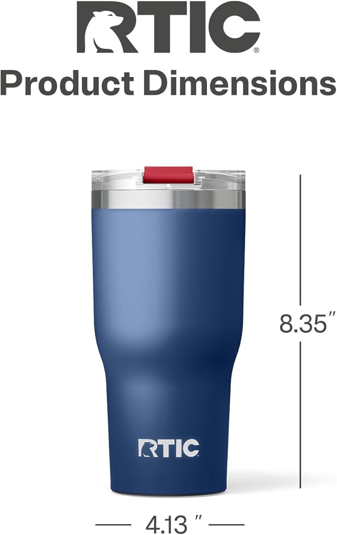 RTIC 30oz Essential Tumbler with Lid, Ceramic Lined, Insulated, Stainless Steel, Metal, Double Wall Vacuum-Insulation, Travel Cup for Iced Coffee, Tea, Hot and Cold Drink, Patriot