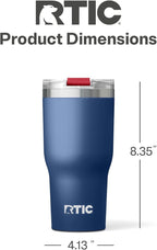 RTIC 30oz Essential Tumbler with Lid, Ceramic Lined, Insulated, Stainless Steel, Metal, Double Wall Vacuum-Insulation, Travel Cup for Iced Coffee, Tea, Hot and Cold Drink, Patriot