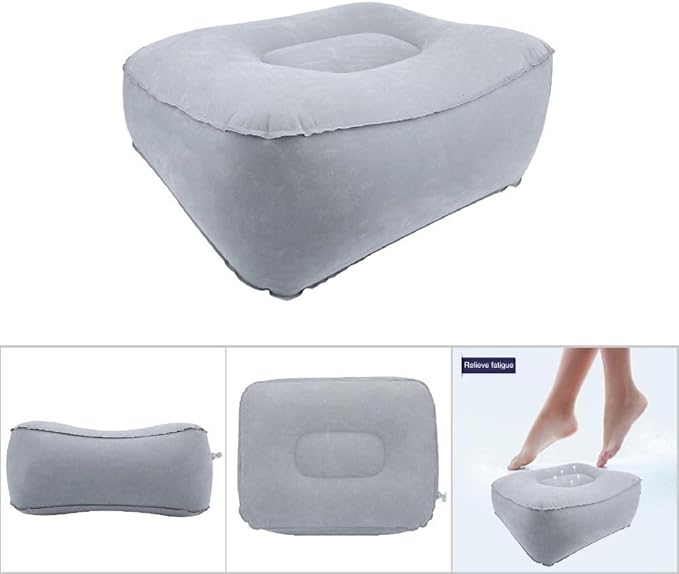 Footrest with Air Pump - Soft Flocking Adjustable Height Leg Support Cushion for Travel, Office & Home Use,37x30x16cm/14.57x11.81x6.30in(Grey)
