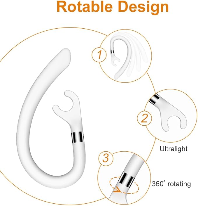 New bee Ear Hooks Replacement Ear Hook Clips- Snap-in Headset Spare Clamp Hook (White, 3 Pack+Silicon)