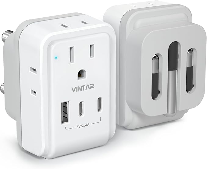 1 Pack South Africa Plug Adapter, VINTAR Foldable Type M Power Adaptor with 4 AC Outlets 3 USB Ports(2 USB C), Travel Essentials for US to Bhutan Namibia Nepal Malaysi