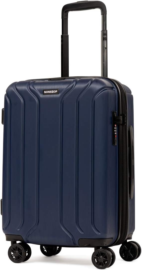 NONSTOP NEW YORK Luggage Expandable Spinner Wheels hard side shell Travel Suitcase Lightweight, TSA Lock, Double USB Port (Navy, 3-Piece Set (20/24/28))