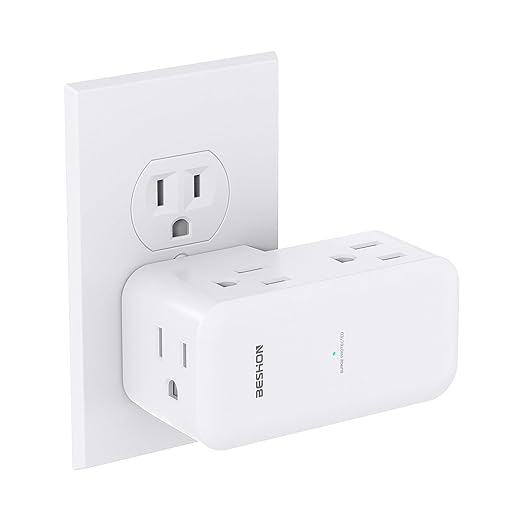 Surge Protector Outlet Extender- with Rotating Plug,6 AC Multi Plug Wall Outlet,4-Sided Outlet Splitter,900J Wall Outlet Adapter for Bathroom,Home,Travel,Dorm Room Essentials
