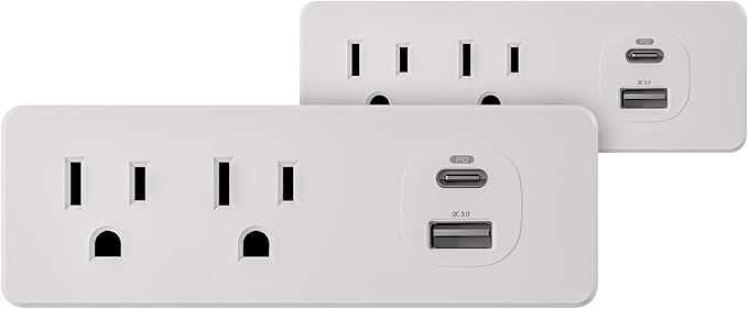 Energizer 2 Packs of 4 Device Fast Charging Multi Plug Wall Outlet Extender (2) AC Power Outlets (1) 20W PD Type C Port (1) 18W USB A Port Power Strip Expander Outlet Splitter Plug in Adapter