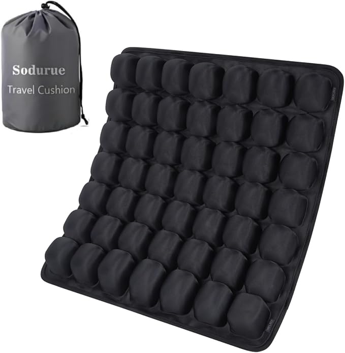 Sodurue Travel Cushion Airplane seat,Airplane seat Cushion for Long Flights,Press Type air Inflatable Wheelchair seat Cushion for Car,Office,Stadium,Ergonomic Comfort Support,Heavy Duty (49 Air Bag)