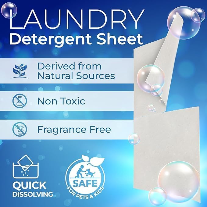 Gull Living Home Travel Laundry Detergent Sheets - 180 Loads - Eco Laundry Detergent Sheets Unscented - Tackles Tough Stains - Travel Friendly (Pack of 3)