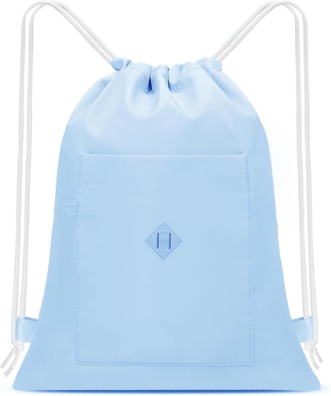 BAVELOE Drawstring Backpack Sports Gym Sackpack with Pockets Water Resistant Cinch String Bag for Women Men（Blue）