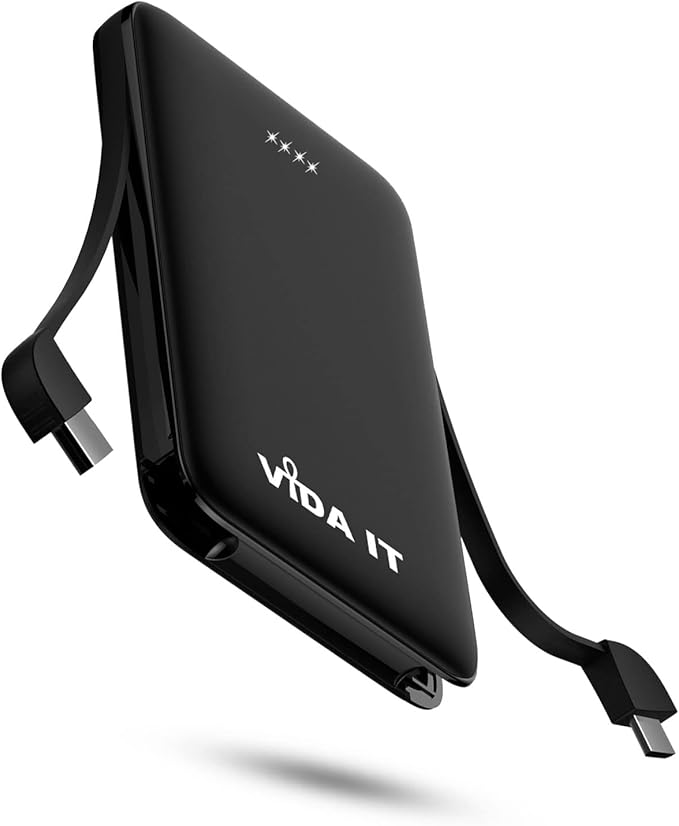Compact Power Bank Portable Battery Pack for Heated Clothing Vest Jacket Hoodie 5000mAh Pocket Size Portable Charger for iPhone Android Cellphone Portable Battery Charger with Built-In Cable USB/USB-C