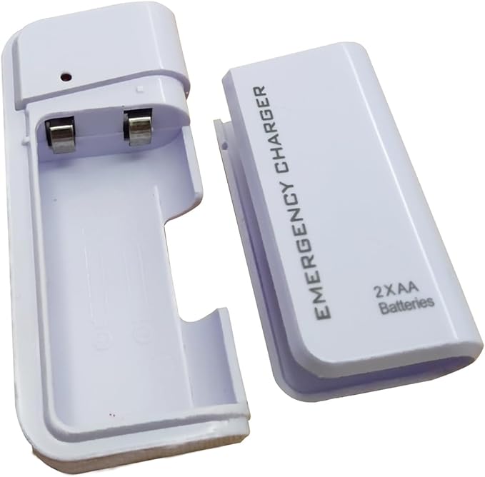 Battery Operated Phone Charger Emergency|USB Battery Powered Small Power Bank Portable 2 AA Batteries Powered Outlet. (White)